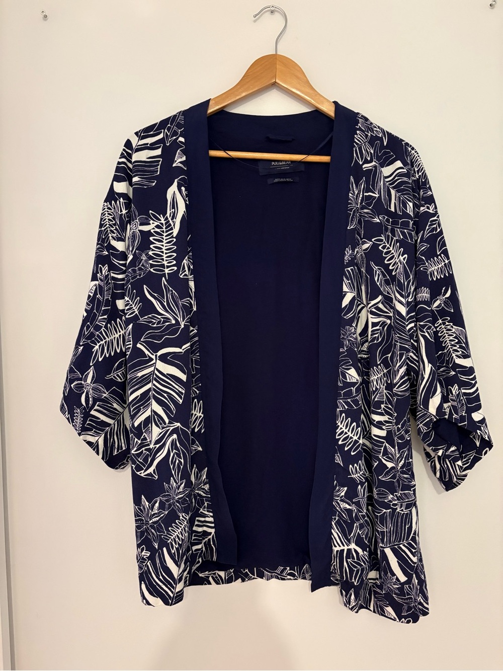 Pull&Bear Navy and White Floral Knit Kimono Cardigan